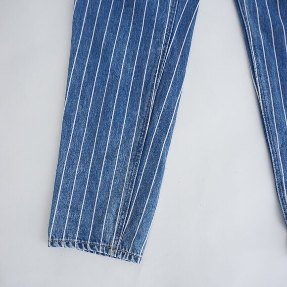 American Eagle Blue White Stripe Straight Tapered Mom Denim Blue Jeans 2 - Picture 5 of 14